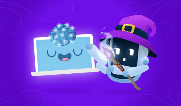 Forecast mascot Nova enchanting a PC with AI magic