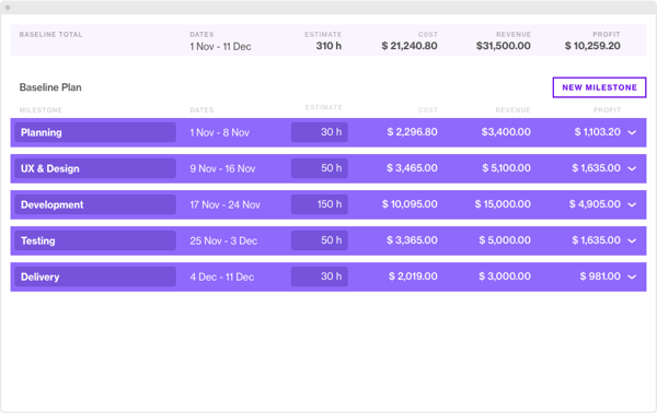 Baseline feature in project management software