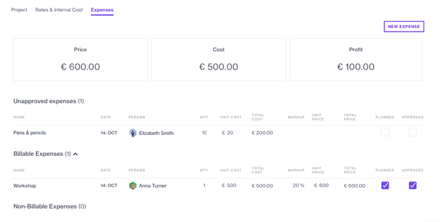 Expenses project financials