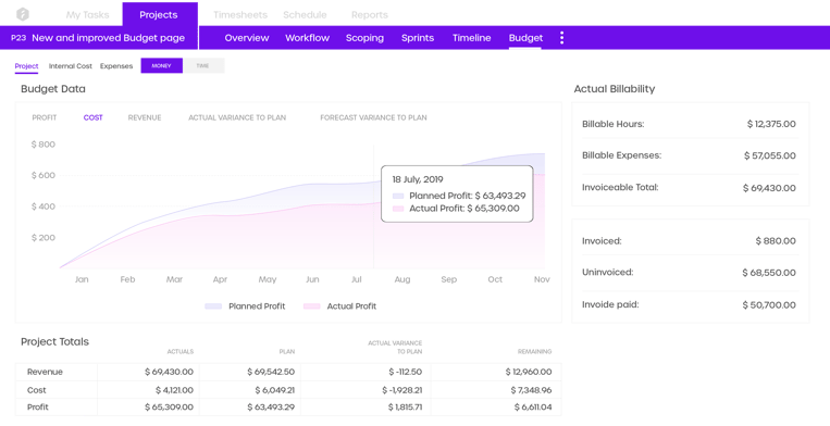 Monitor project financials with easy overview and ability to drill down