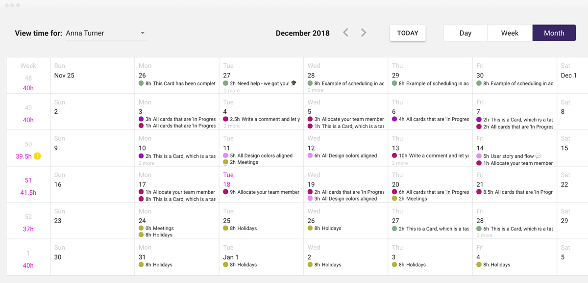 Time Tracking Monthly View